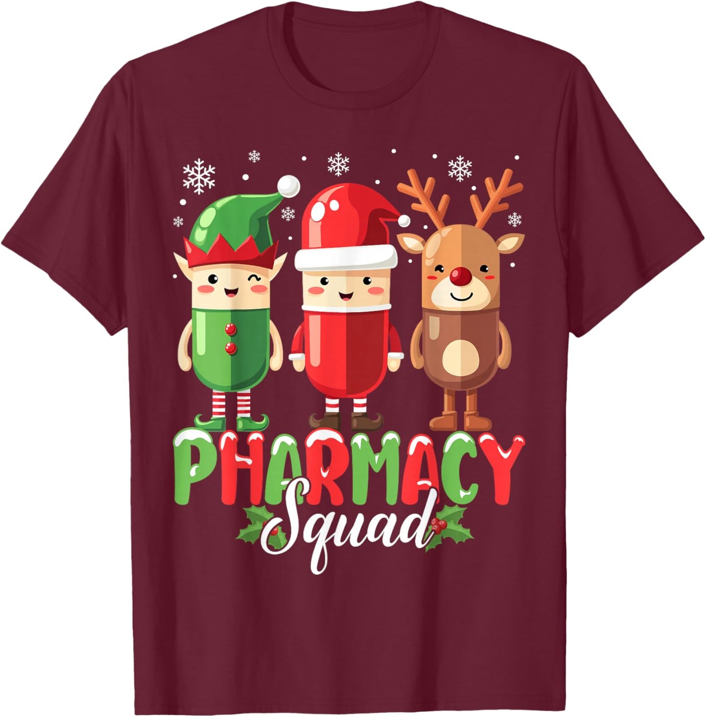 Pharmacy Squad Christmas Costume Funny Pills Pharmacist T-Shirt - T-Shirt | Maroon