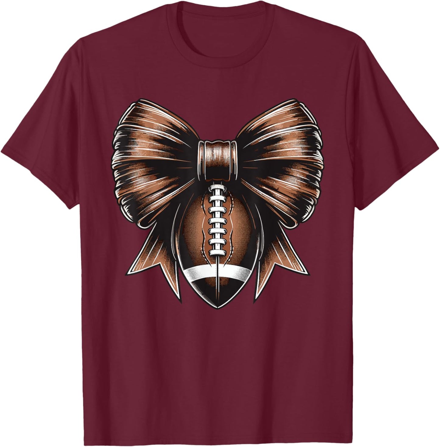 Football Coquette Bow Football T-Shirt - T-Shirt | Maroon