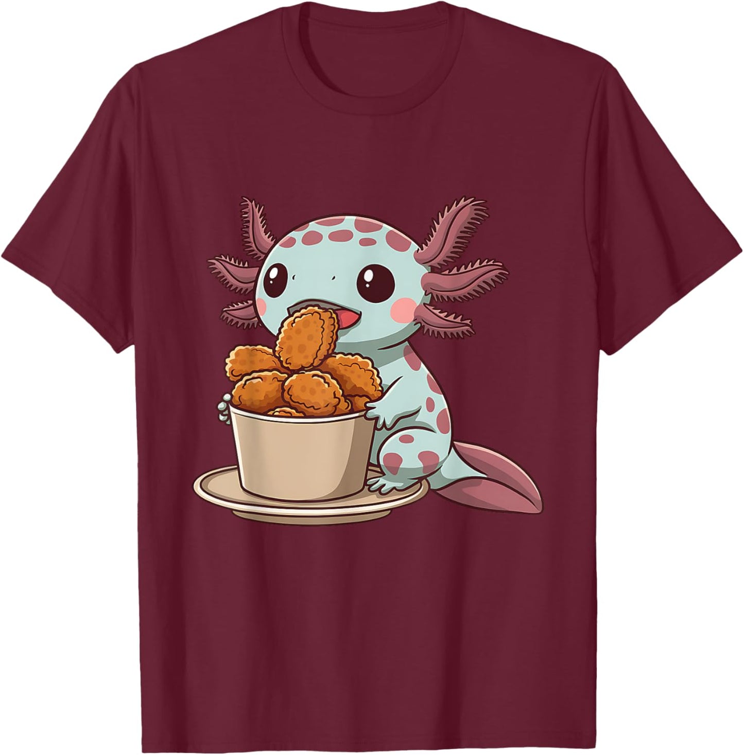 Cute Axolotl Kawaii Animal Lover Print -Adults and Kids Black Small Modern Cartoon Animal Themed T-Shirt - T-Shirt | Maroon