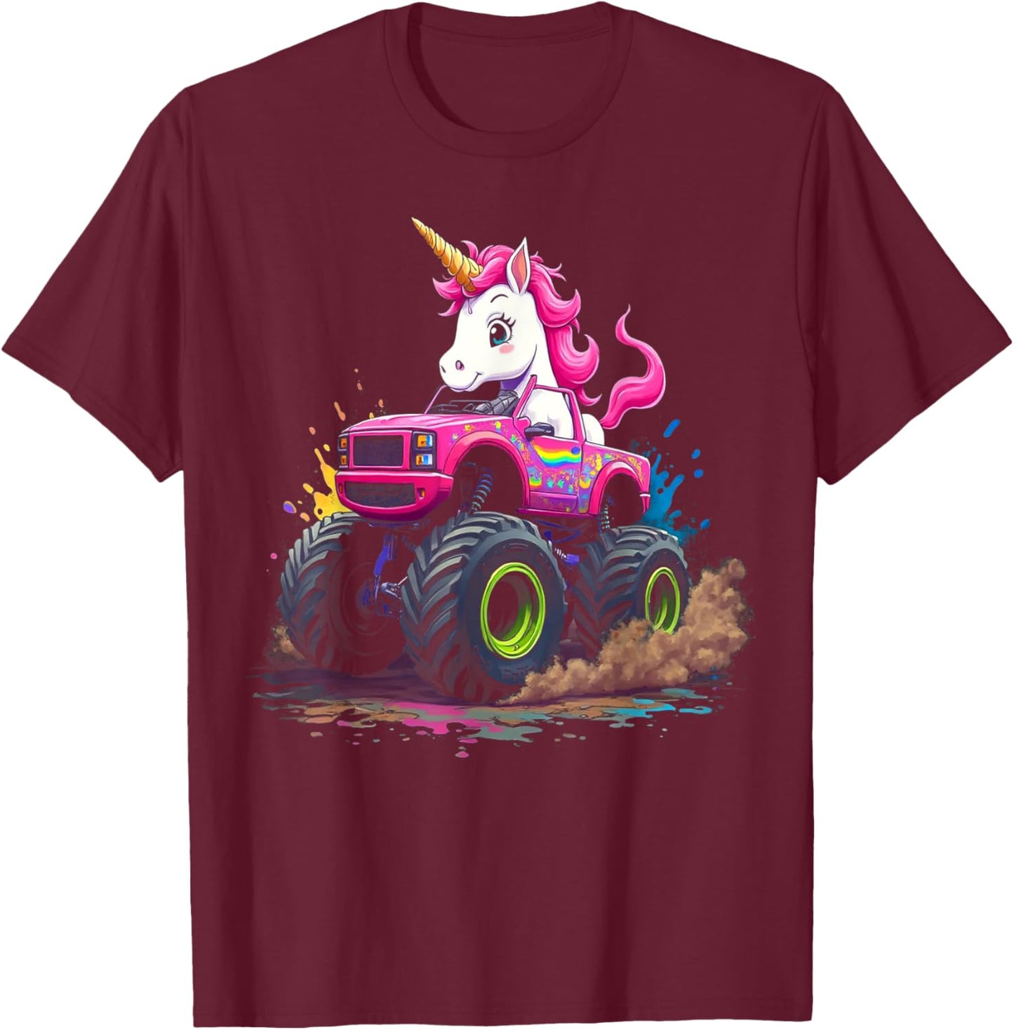 Monster Truck Unicorn Birthday Party Monster Truck Girl T-Shirt - T-Shirt | Maroon