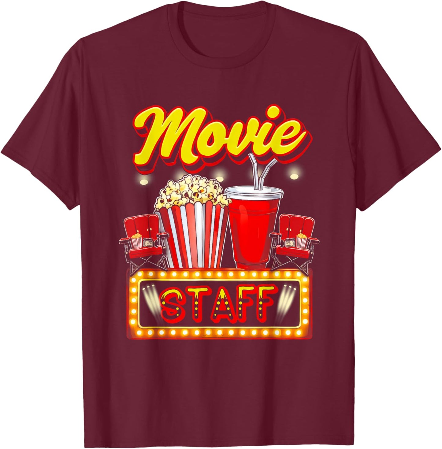 Movie Staff Party Night Behind Scenes Awesomeness Popcorn T-Shirt - T-Shirt | Maroon