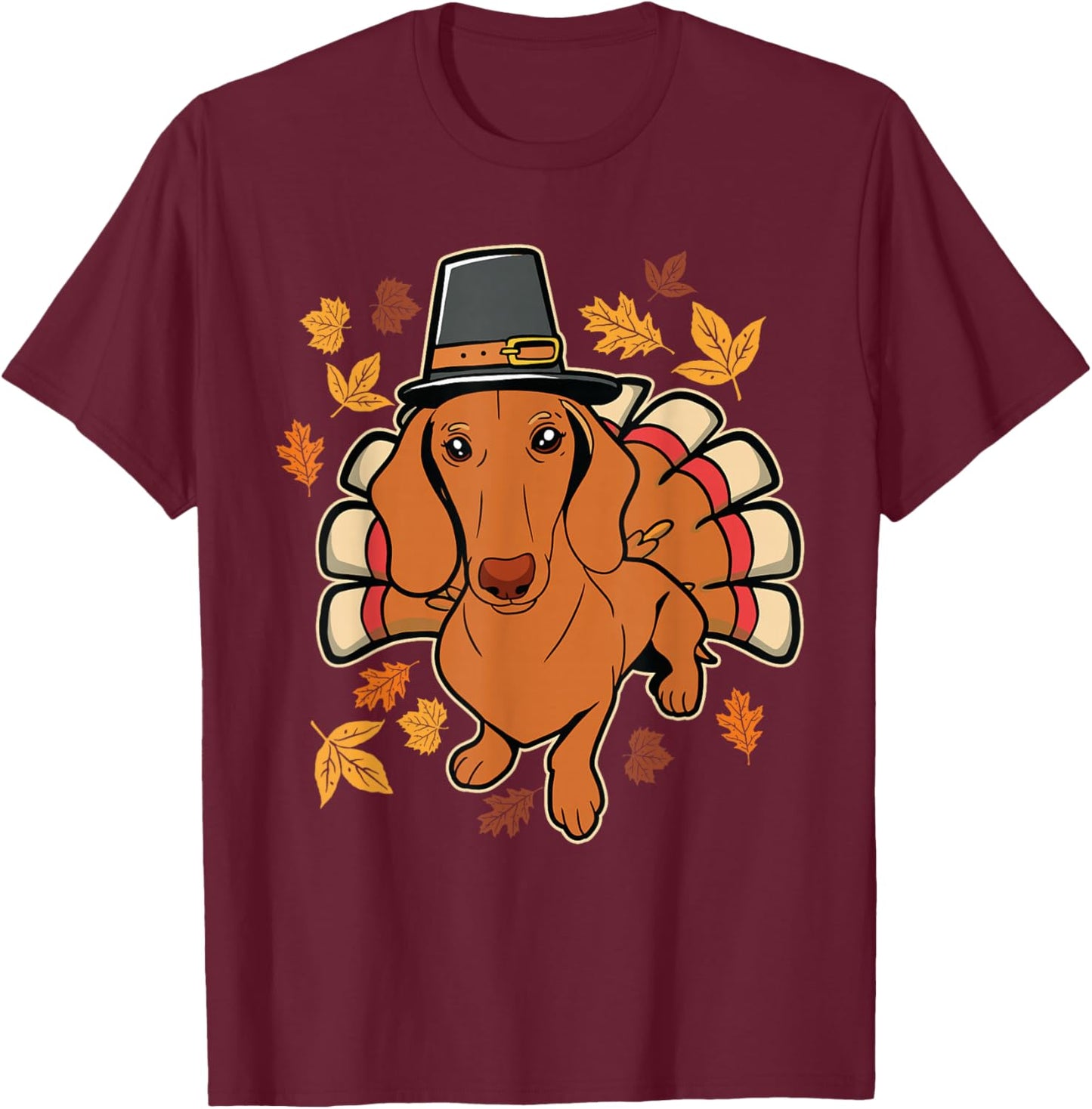 Dachshund Scarf Thanksgiving T-Shirt - T-Shirt | Maroon