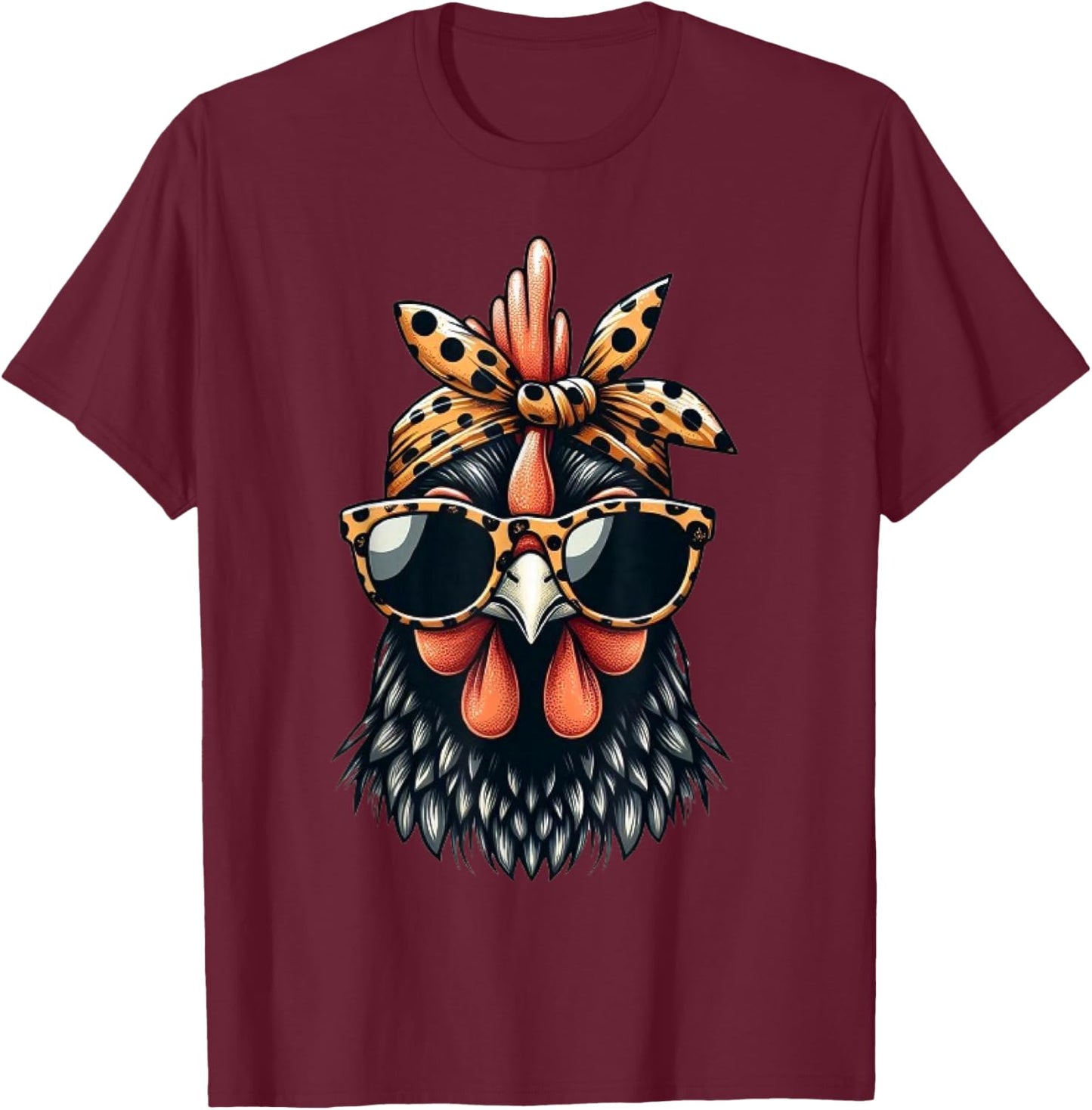 Cute Women Girl Chicken Leopard Bandana Headband Glasses T-Shirt - T-Shirt | Maroon