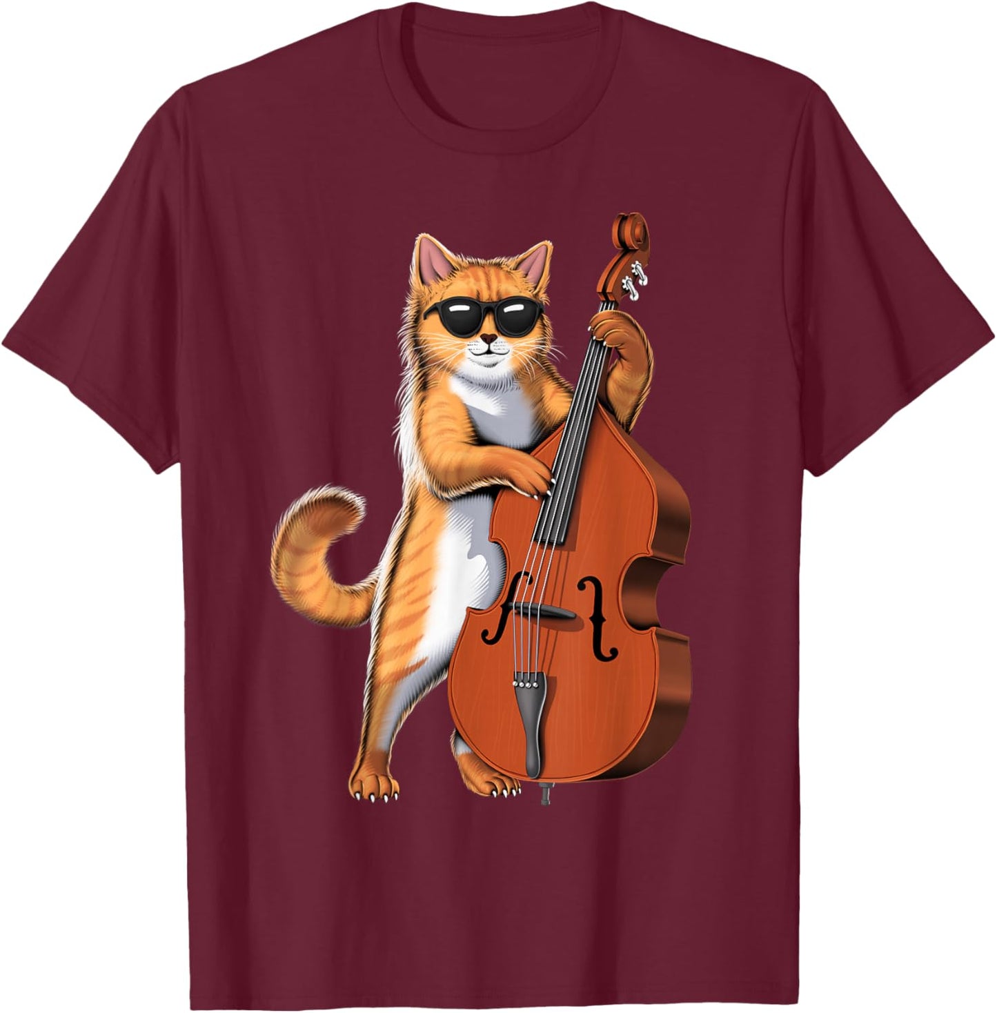 Cat Double Bass Player Contrabass Jazz Musician T-Shirt - T-Shirt | Maroon
