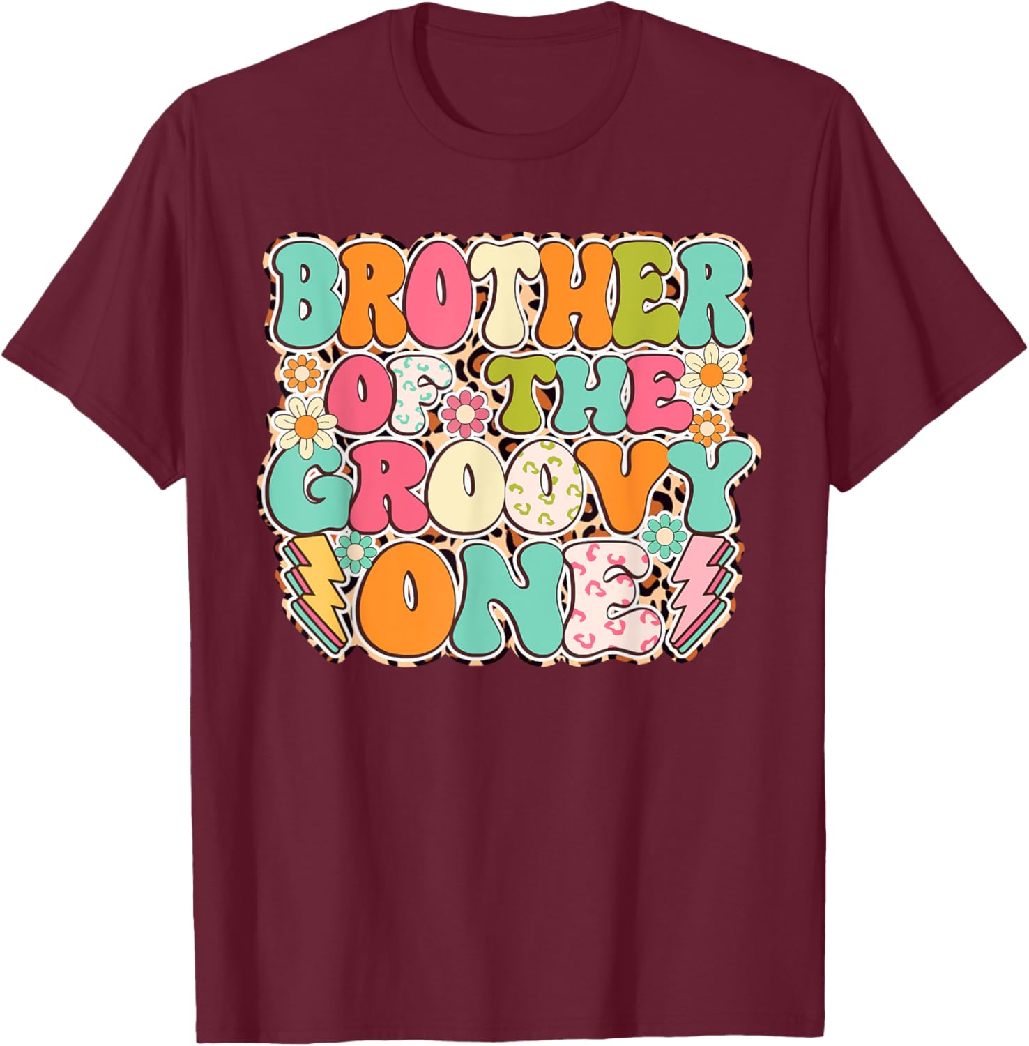 Retro Brother of Groovy One Matching Family 1st Birthday T-Shirt - T-Shirt | Maroon