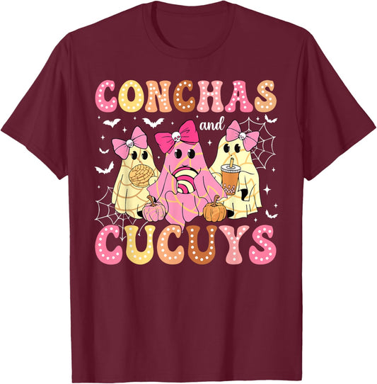 Cute Conchas And Cucuys Ghost Funny Halloween Mexican Ghost T-Shirt - T-Shirt | Maroon