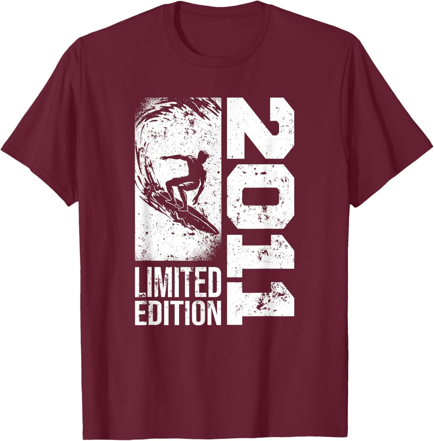 Surfer Surf-board Vintage born 2011 Birthday Surfing T-Shirt - T-Shirt | Maroon