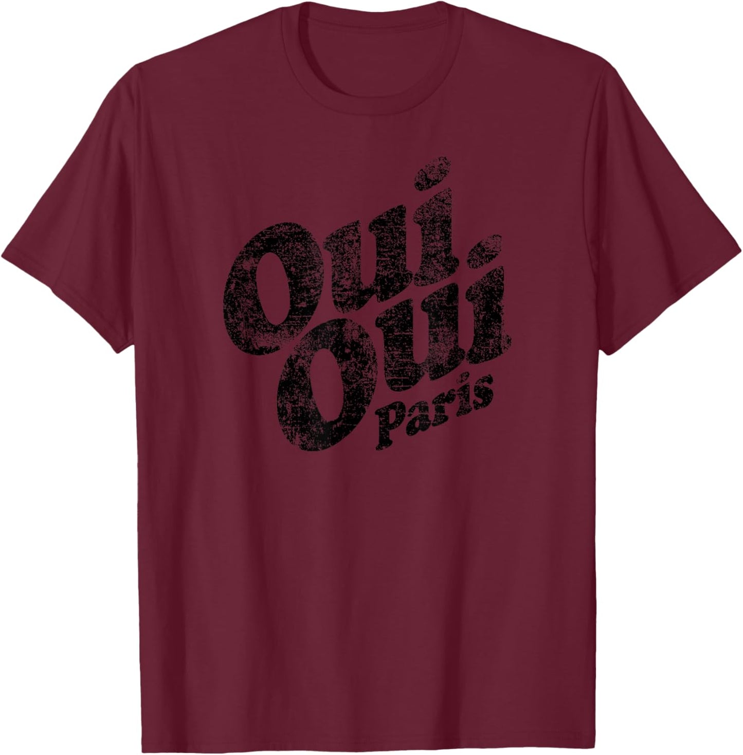 Oui Oui Paris (Yes Yes Paris) Distressed Print T-Shirt - T-Shirt | Maroon