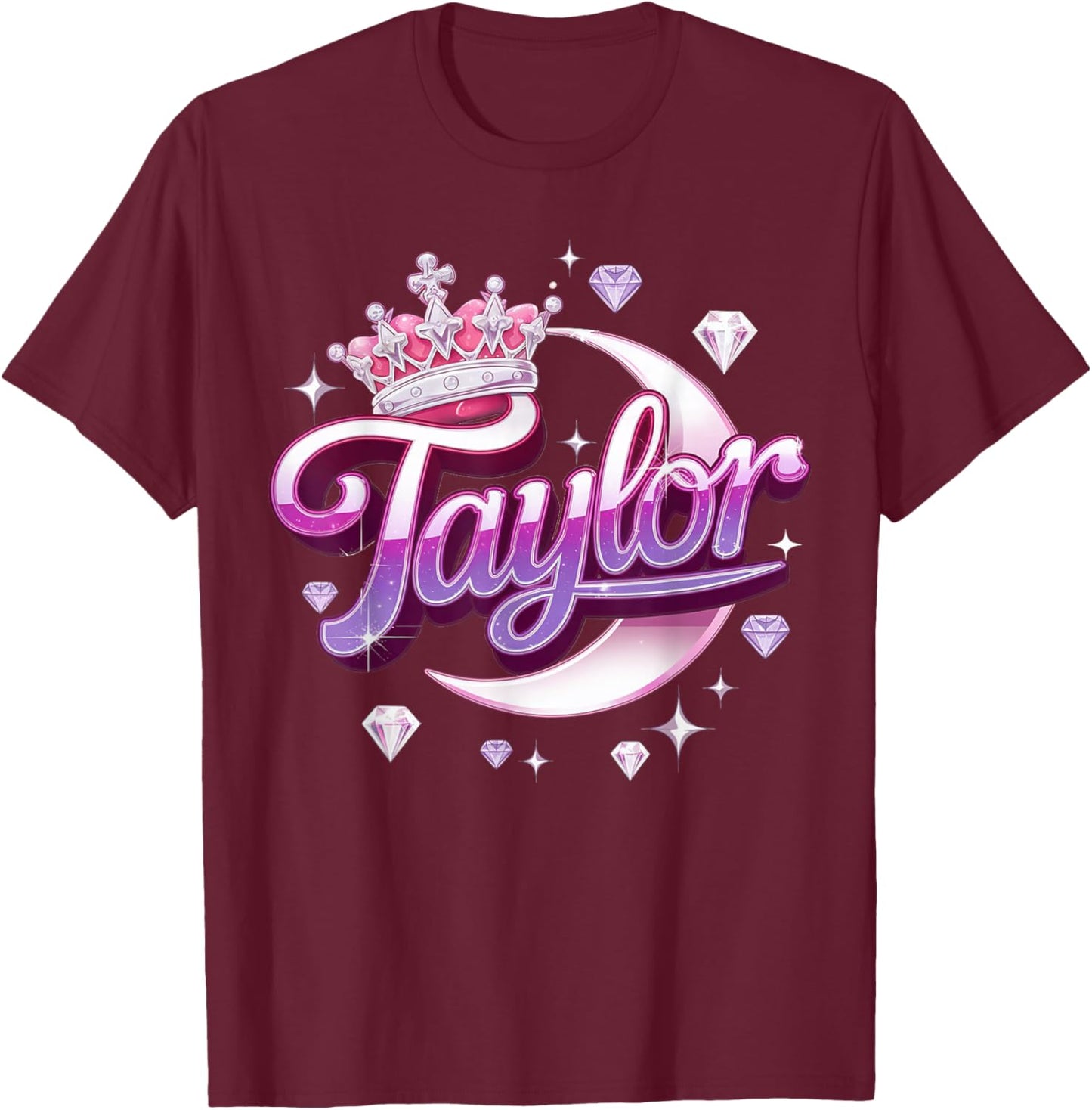 Girl Retro Taylor First Name Personalized Groovy 80's Pink T-Shirt - T-Shirt | Maroon