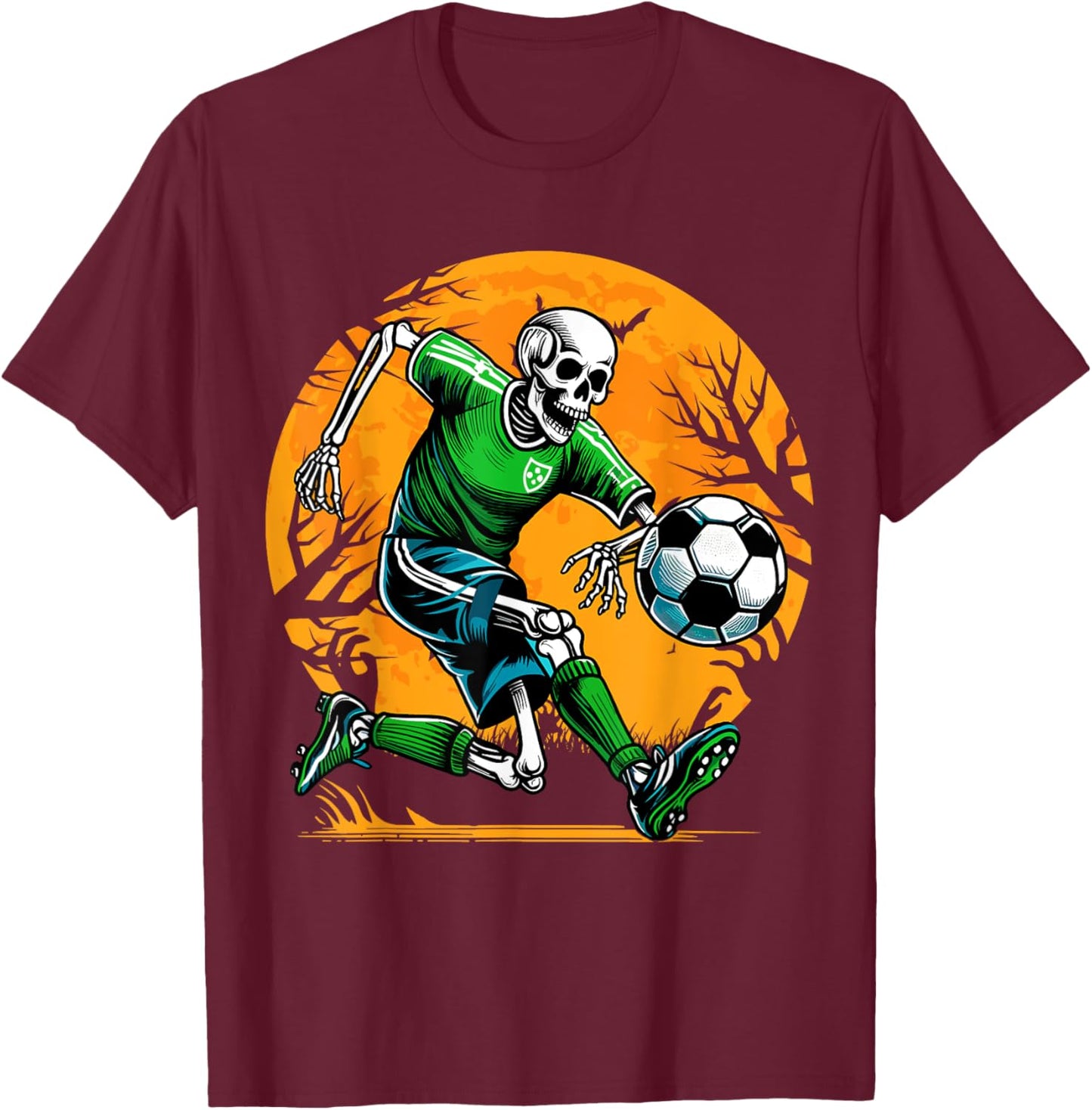 Soccer Skeleton Halloween Football Spooky Boys Soccer Player T-Shirt - T-Shirt | Maroon