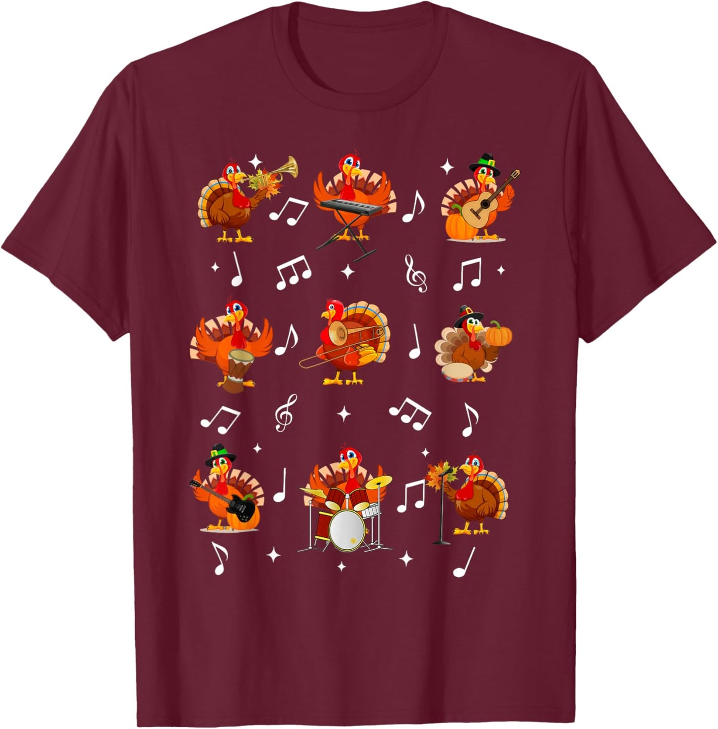 Turkey Squad Music Note Music Teacher Thanksgiving T-Shirt - T-Shirt | Maroon
