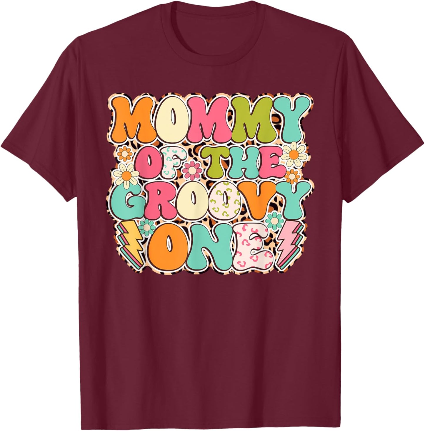 Retro Mommy of Groovy One Matching Family 1st Birthday Party T-Shirt - T-Shirt | Maroon