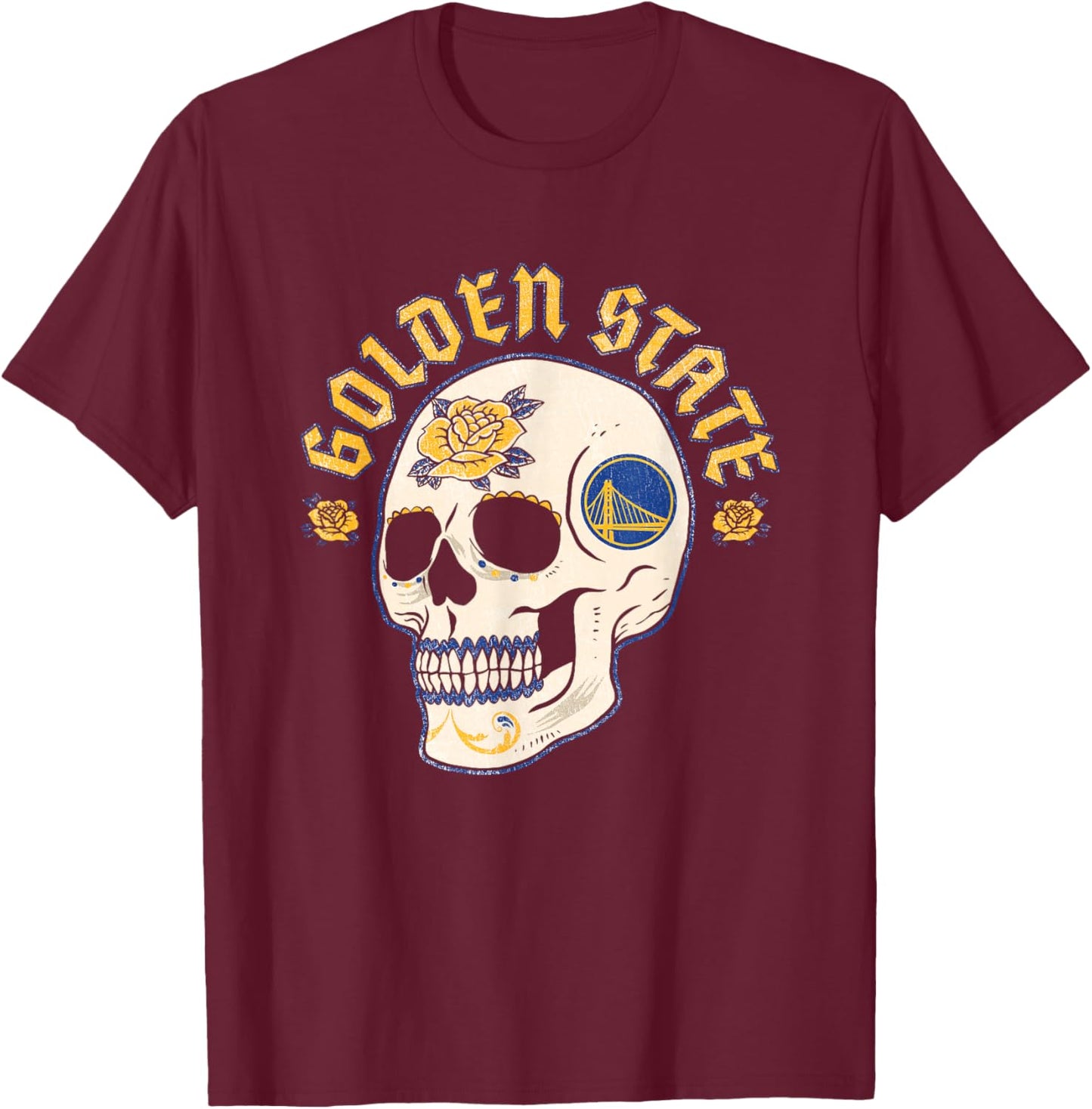 NBA Golden State Warriors Halloween Floral Skull T-Shirt - T-Shirt | Maroon