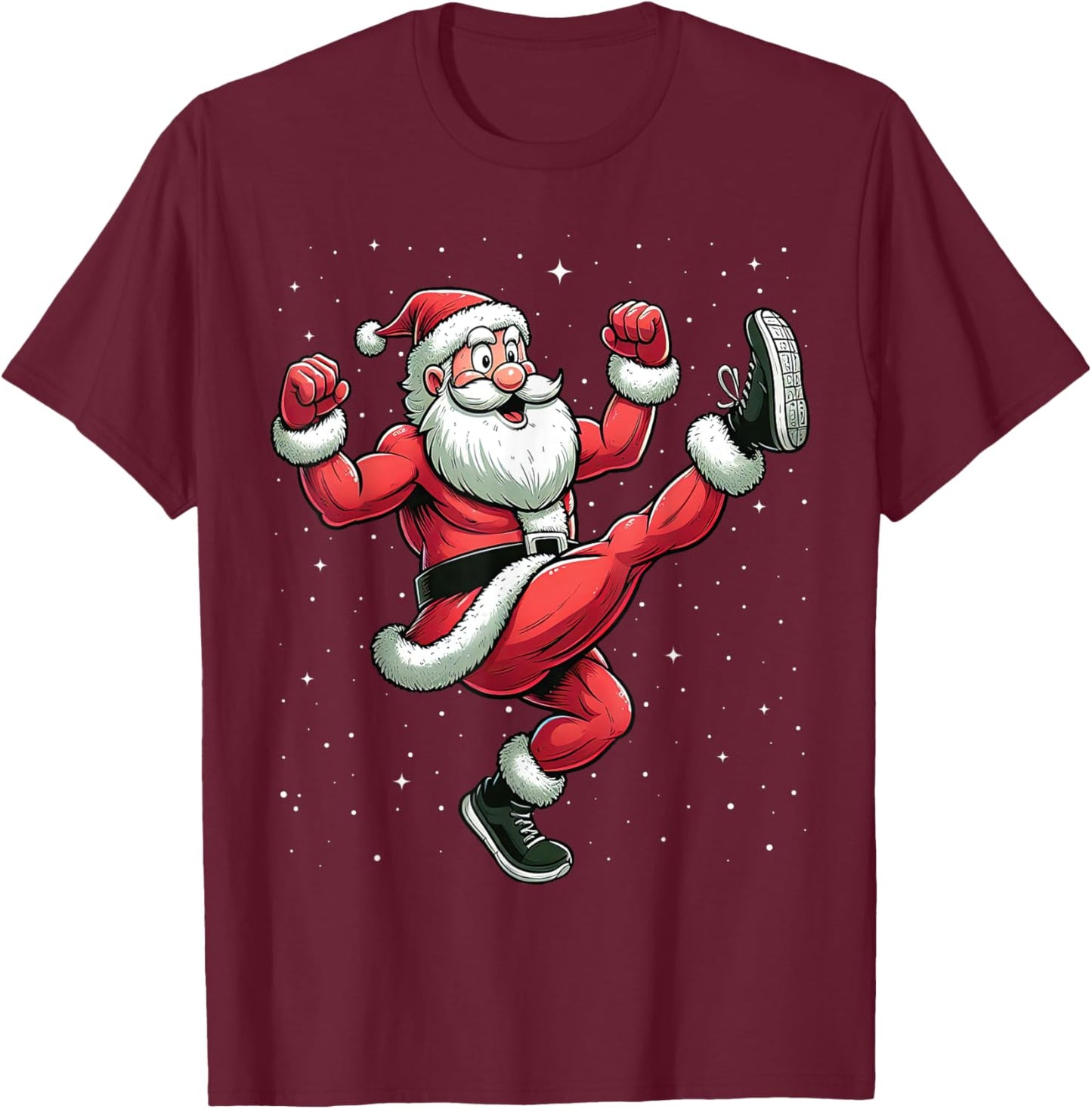 Santa Exercising Gym Fitness Workout Christmas Snow T-Shirt - T-Shirt | Maroon