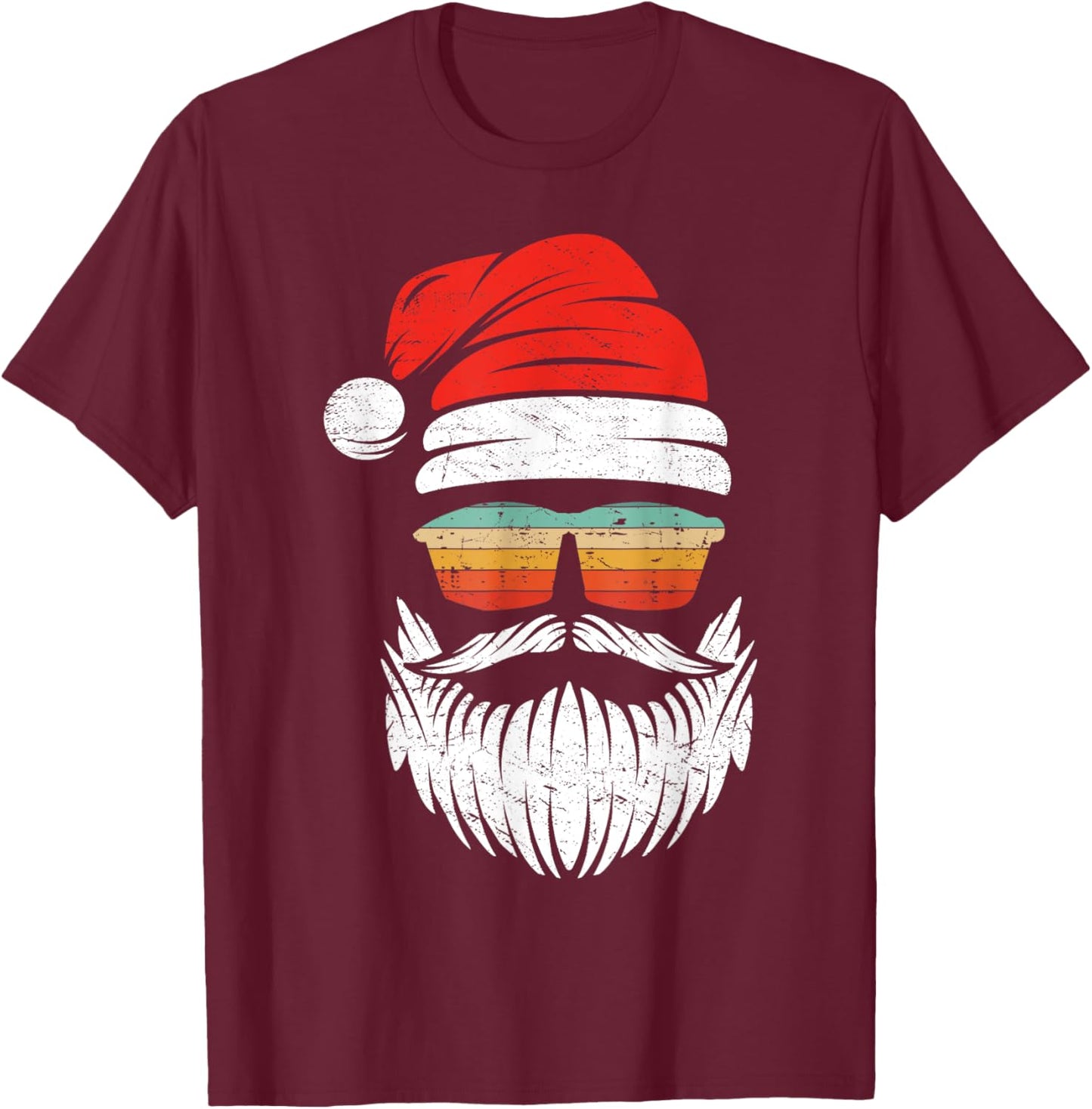 Santa Face Retro Sunglasses Christmas Xmas Men Women Kids T-Shirt - T-Shirt | Maroon