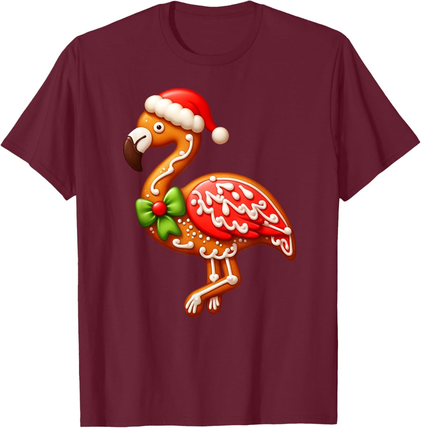 Funny Gingerbread Man Flamingo Christmas Kids T-Shirt - T-Shirt | Maroon