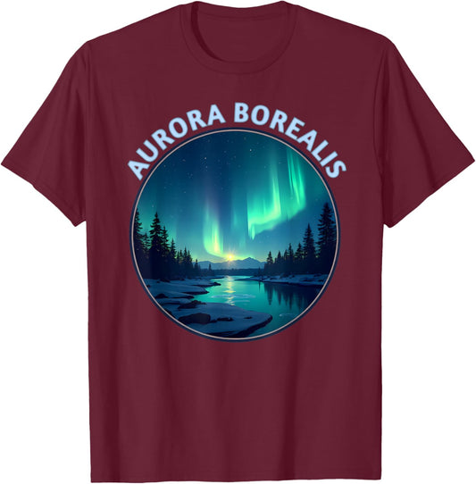 Aurora Borealis The Northern Lights Souvenir Memorabilia T-Shirt - T-Shirt | Maroon