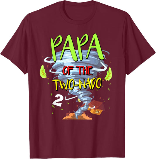 Papa of the Two-nado Tornado Theme 2nd Birthday Party T-Shirt - T-Shirt | Maroon