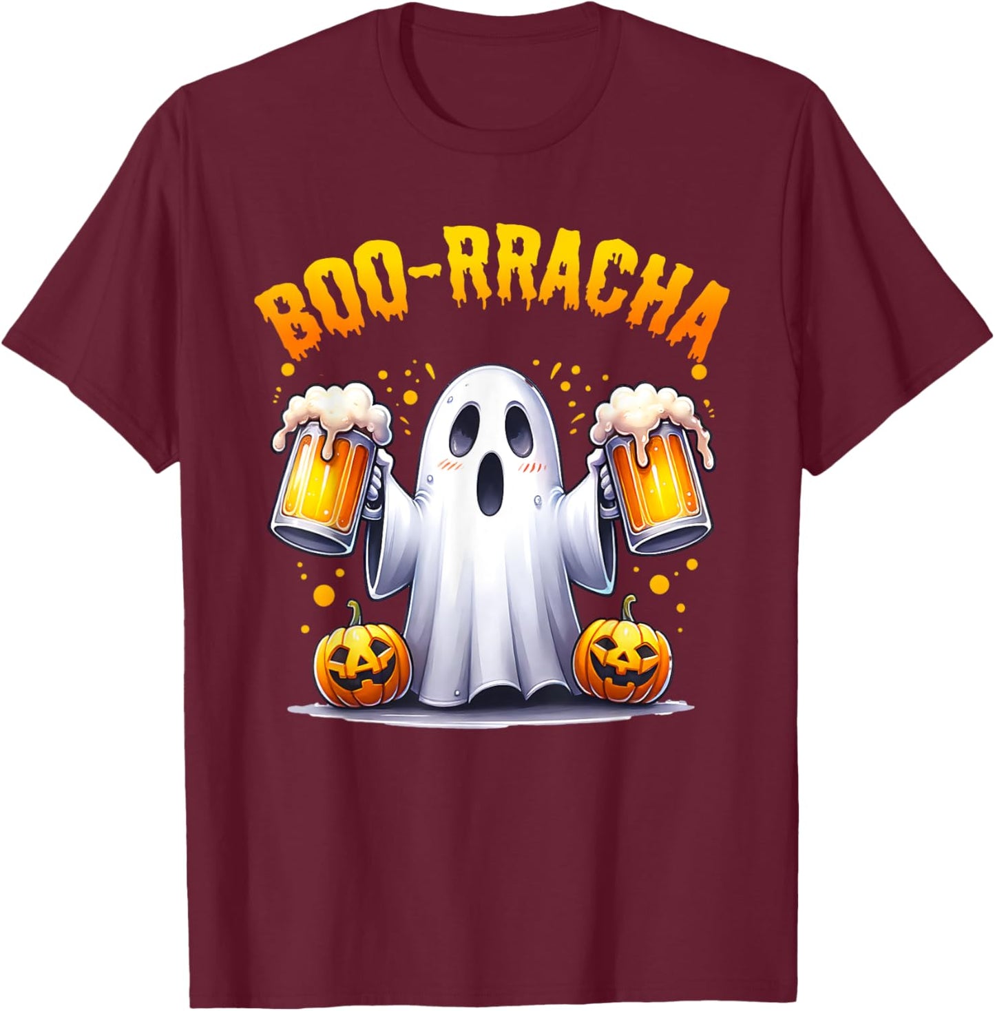 Boo-racha Funny Halloween Ghost Beer Design Borracha T-Shirt - T-Shirt | Maroon
