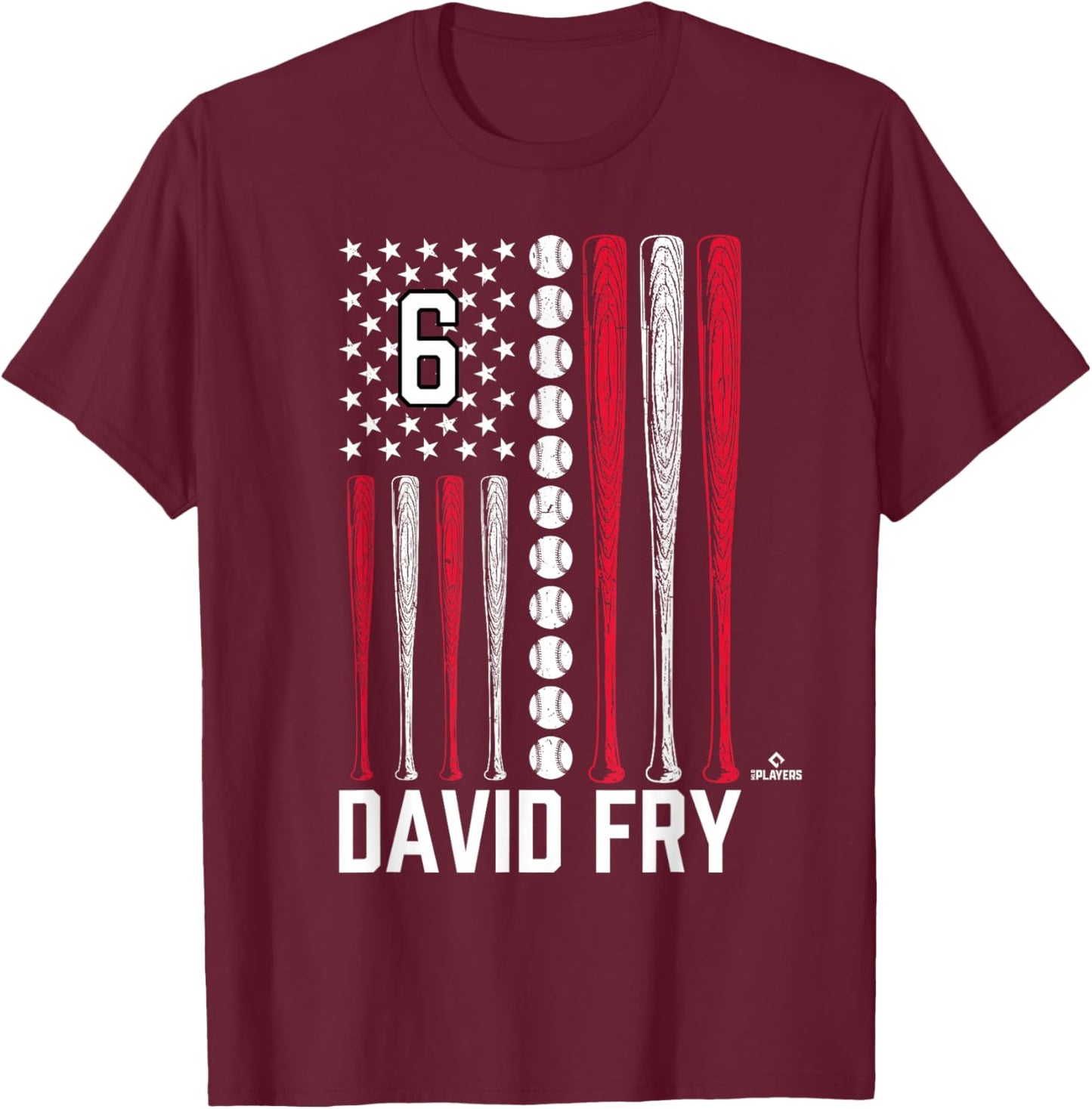 Baseball American Flag David Fry Cleveland Baseball MLBPA T-Shirt - T-Shirt | Maroon