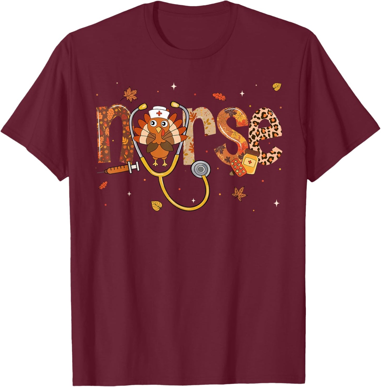 Thanksgiving Nurse Shirts Women Girls Turkey Fall Scrub Top T-Shirt - T-Shirt | Maroon