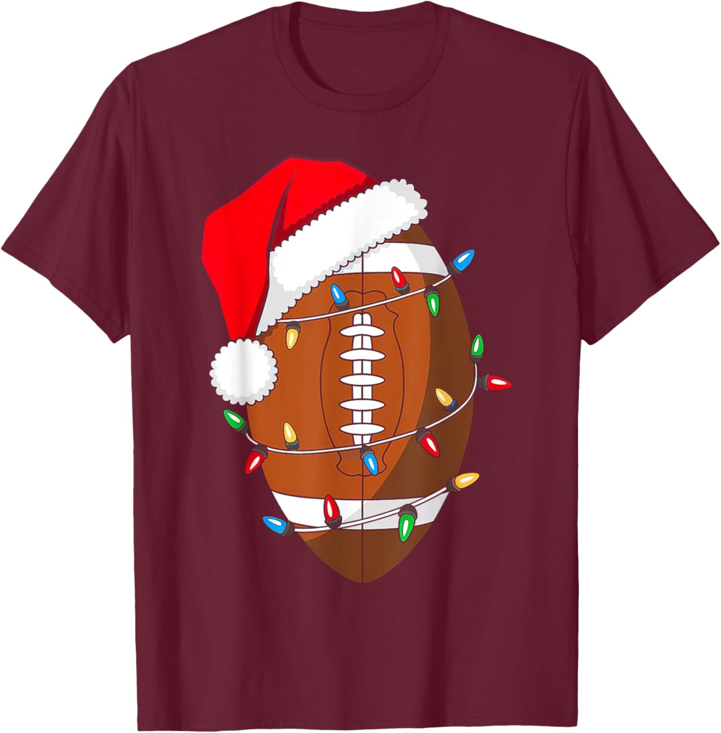 Christmas Football Santa Hat Sport Lover Funny Xmas Pajamas T-Shirt - T-Shirt | Maroon