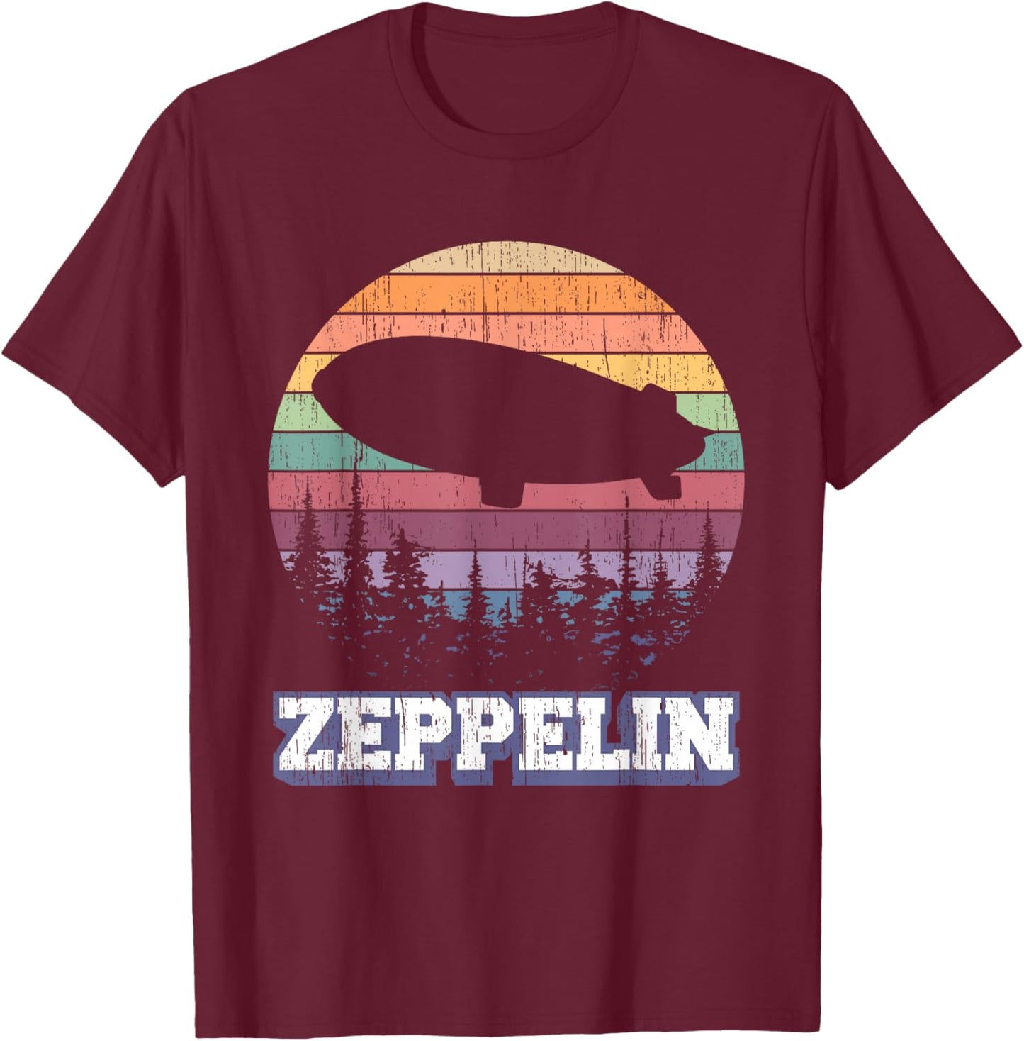 Vintage Zeppelin Funny Sunset Airship Pilot Dirigible Lovers T-Shirt - T-Shirt | Maroon