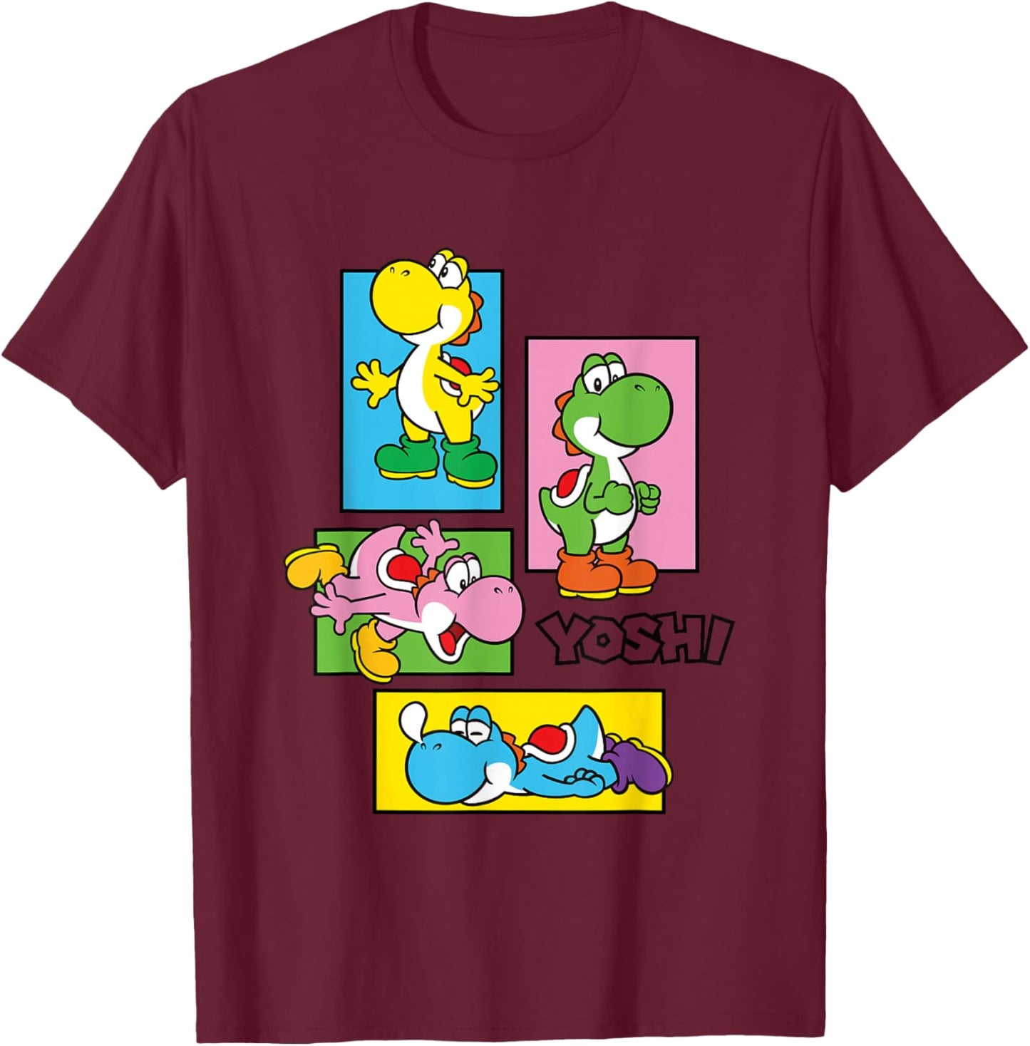 Super Mario Bros Yoshi Color Retro Expression Portraits T-Shirt - T-Shirt | Maroon