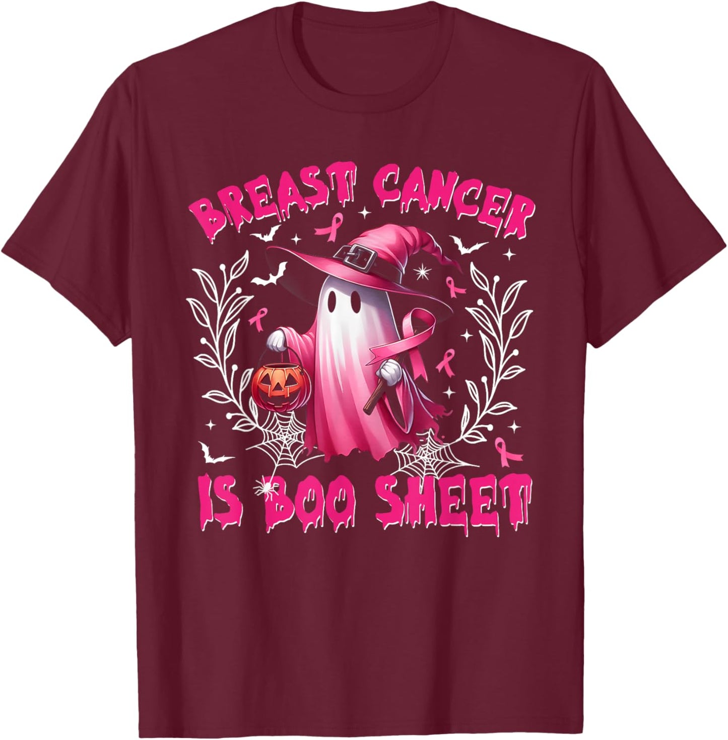 Breast Cancer Is Boo Sheet Halloween Breast Cancer Awareness T-Shirt - T-Shirt | Maroon