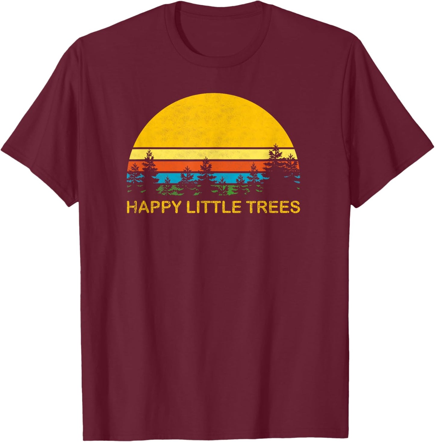 Happy Little Trees Vintage T-Shirt - T-Shirt | Maroon