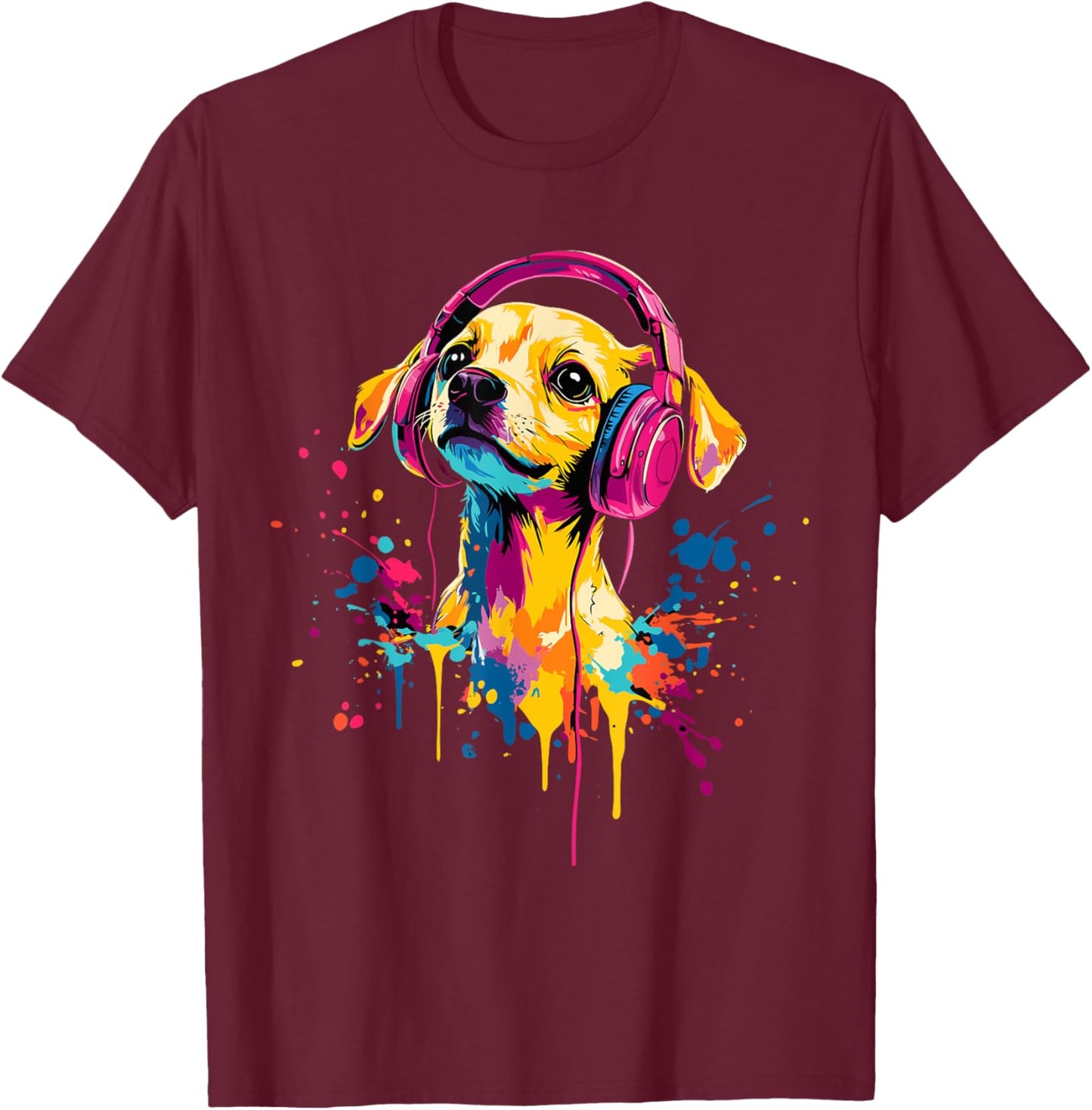 Chiweenie Lover Pop Art Wearing Headphones Funny Chiweenie T-Shirt - T-Shirt | Maroon