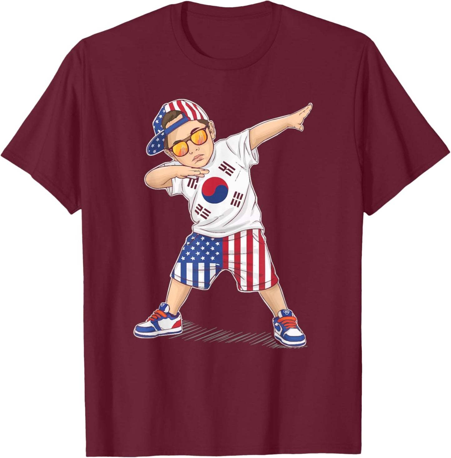 Half American Half Korean USA Flag South Korea America T-Shirt - T-Shirt | Maroon