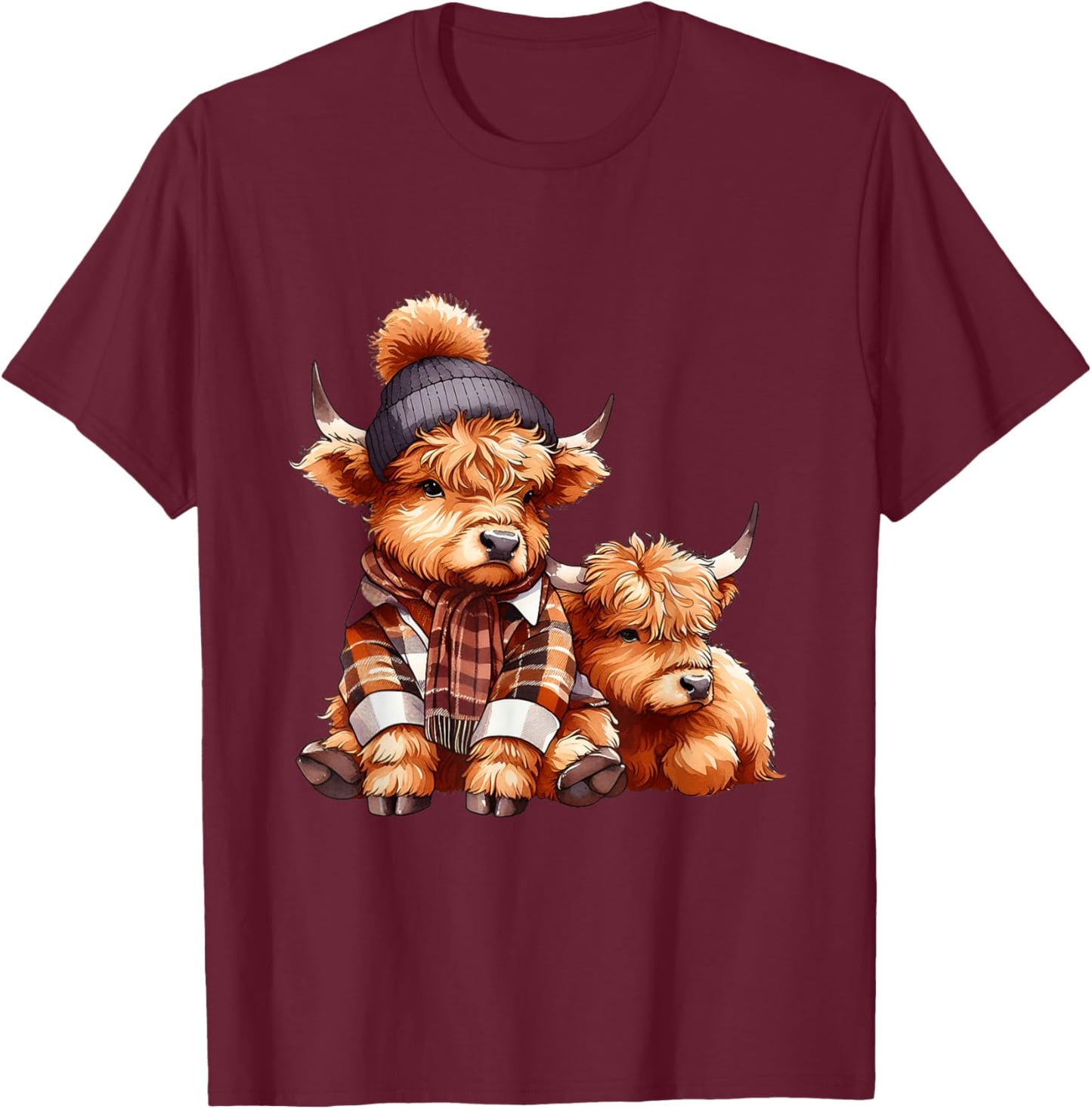 Cute Baby Highland Cow Fall Autumn Thanksgiving Kids Women T-Shirt - T-Shirt | Maroon