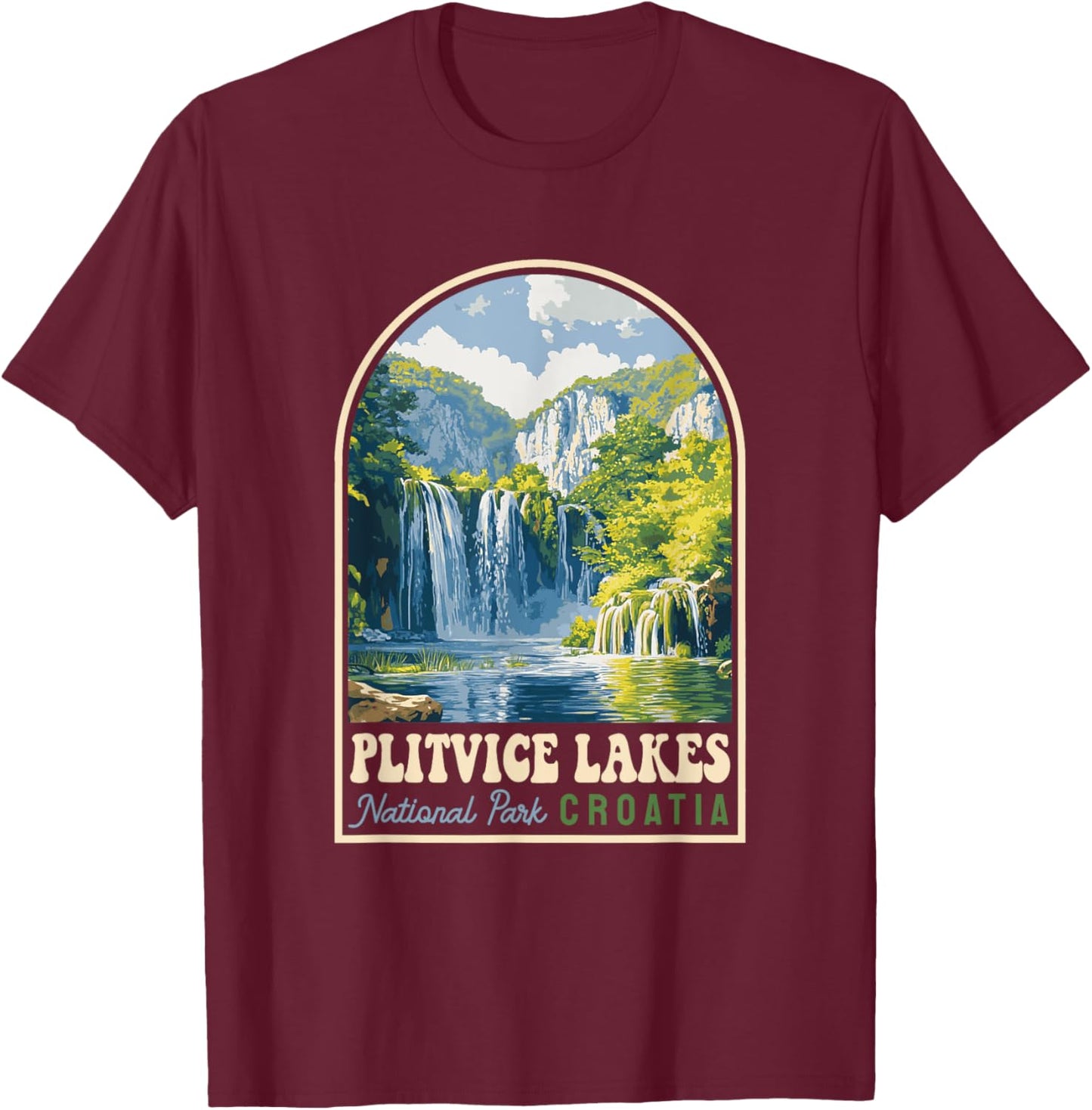 Plitvice Lakes National Park Croatia Souvenir Retro T-Shirt - T-Shirt | Maroon
