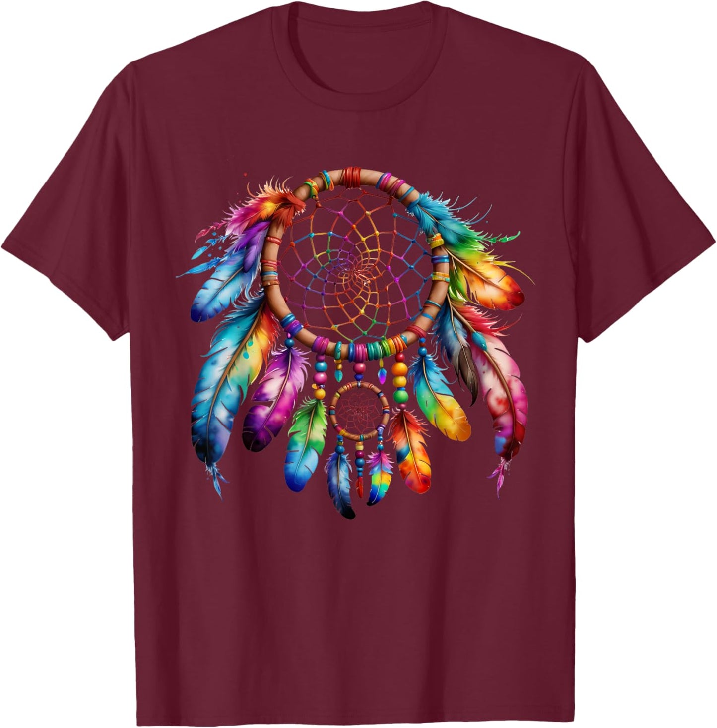 Native American Heritage Month Feather Dreamcatcher T-Shirt - T-Shirt | Maroon