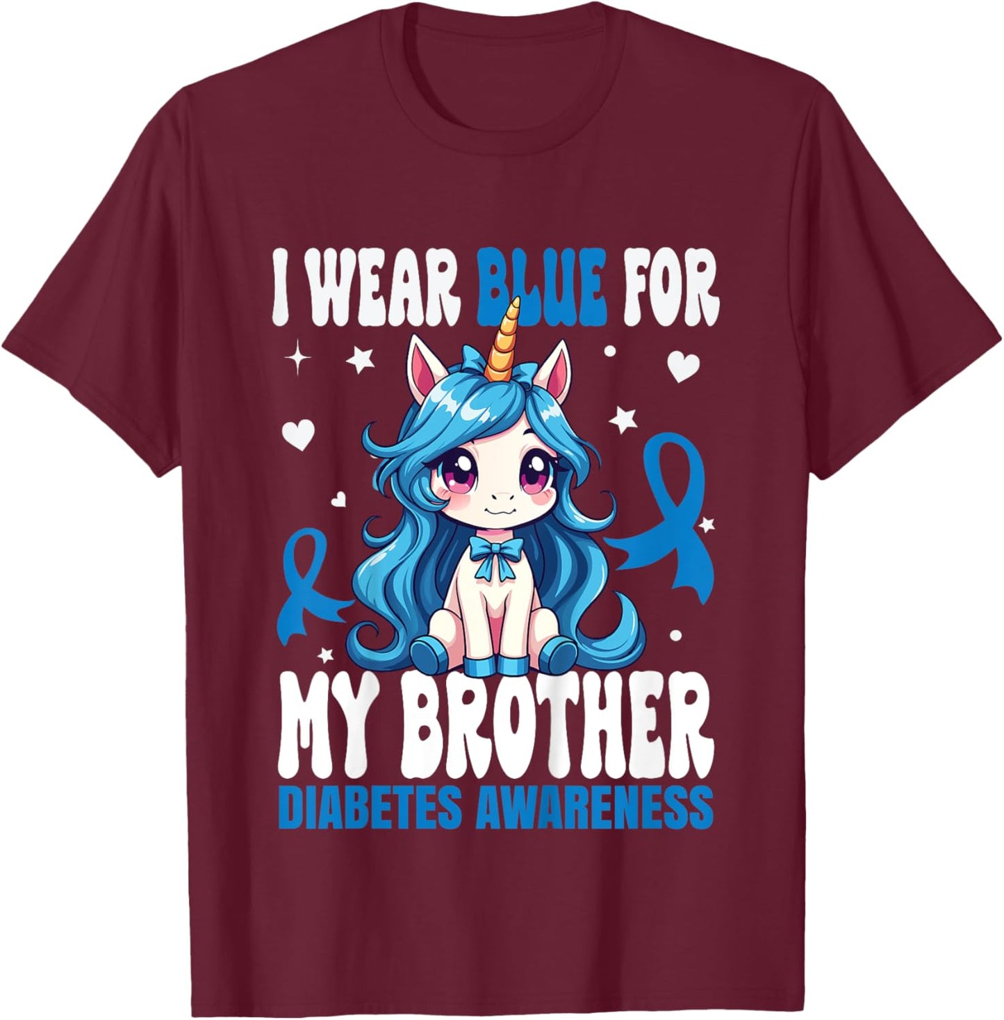 Kids I Wear Blue For My Brother Diabetes Awareness T1D Diabetes T-Shirt - T-Shirt | Maroon
