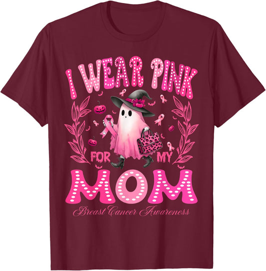 I Wear Pink For My Mom Breast Cancer Boo Halloween T-Shirt - T-Shirt | Maroon
