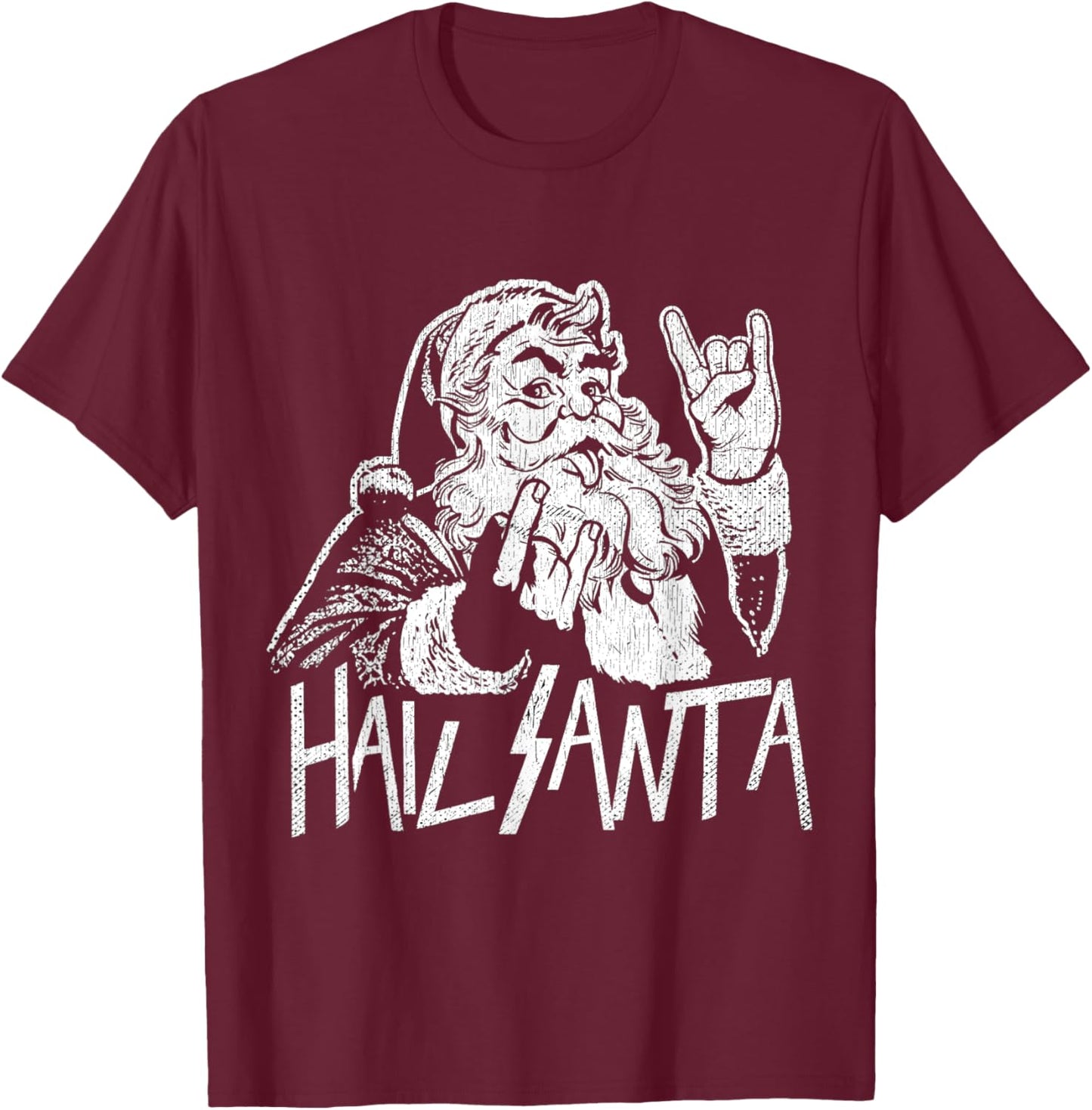 Hail Santa Heavy Metal Goth Sarcastic Rock Band Christmas T-Shirt - T-Shirt | Maroon