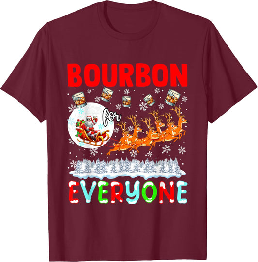 Bourbon For Everyone Xmas Drinker Santa Sleigh Reindeer T-Shirt - T-Shirt | Maroon