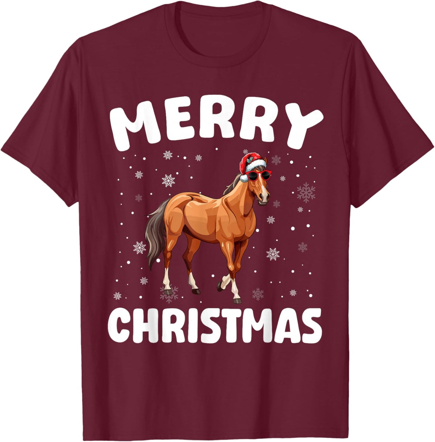 Merry Christmas Horse Merry Xmas Funny Boy Girl Kids T-Shirt - T-Shirt | Maroon