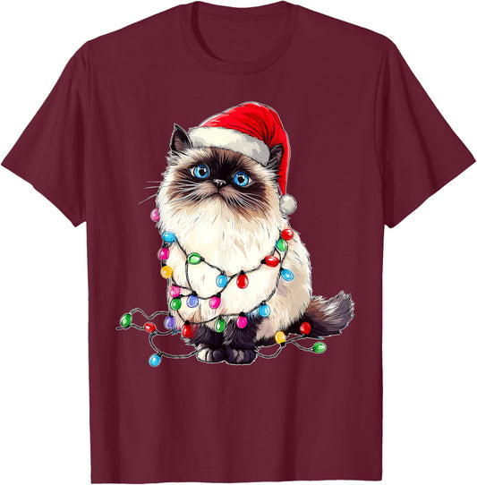 Himalayan Cat Christmas Hat Xmas T-Shirt - T-Shirt | Maroon