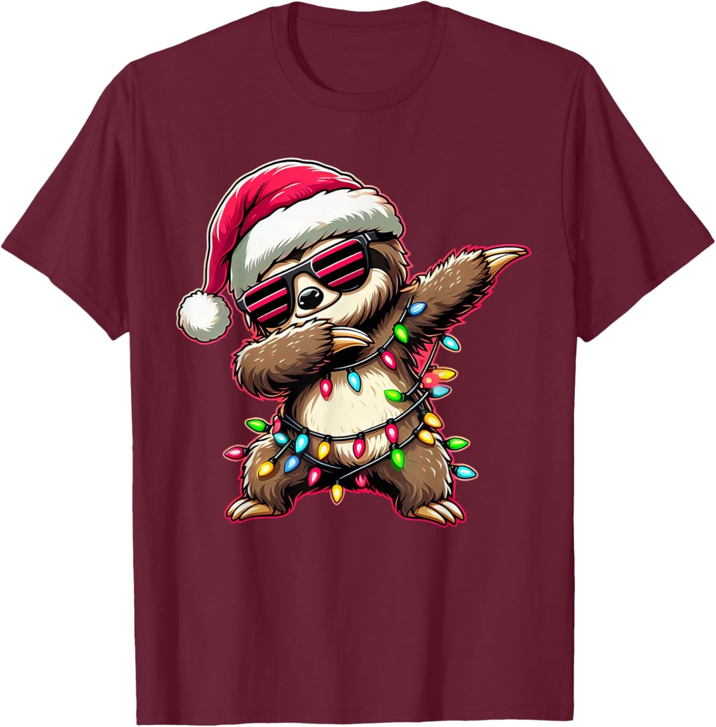 Dabbing Sloth Xmas For Kids Boys Girl Sloth Lover Christmas T-Shirt - T-Shirt | Maroon