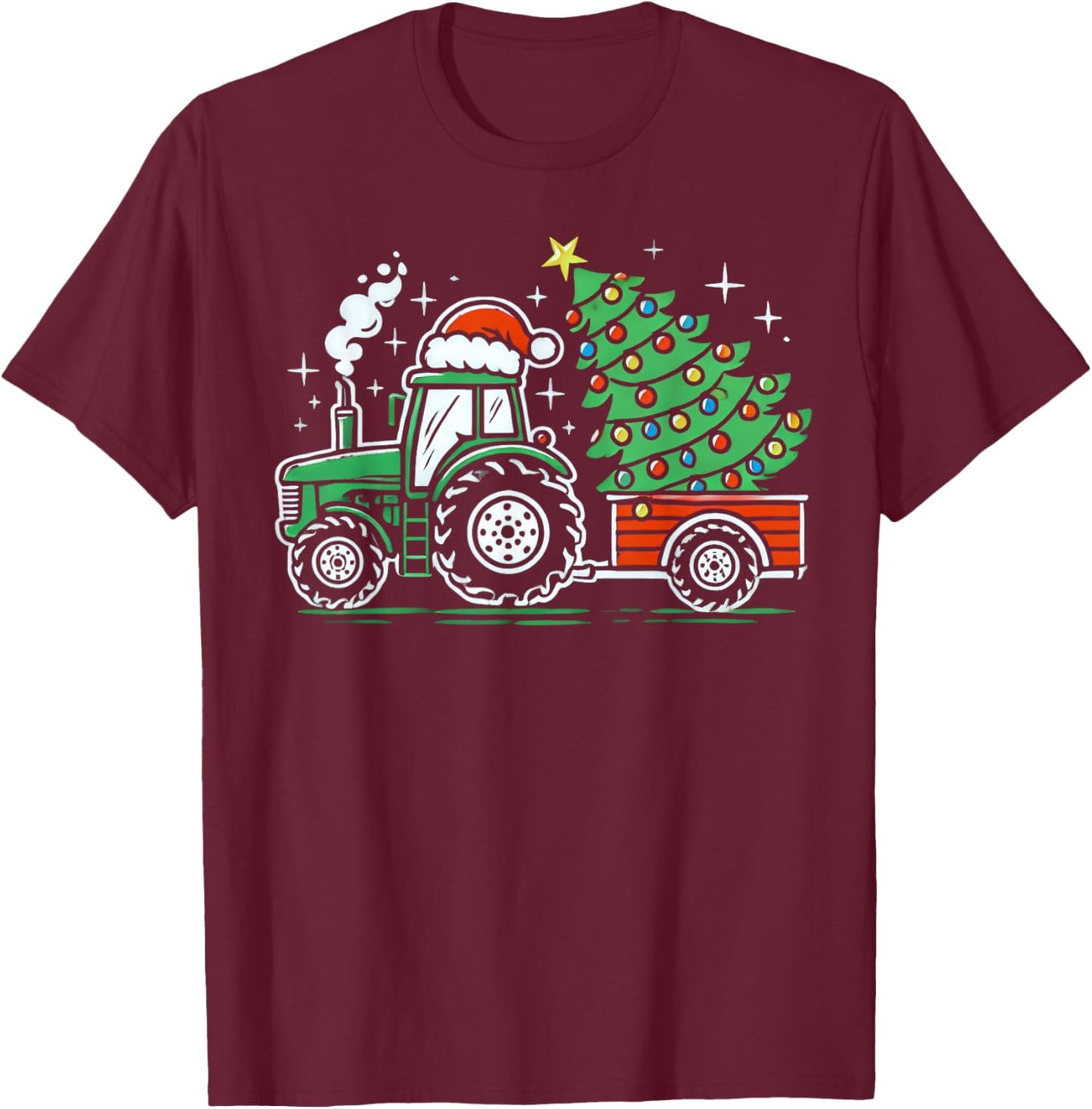 Farm Truck Christmas Tree Tractor Farmer Xmas Boys Kids T-Shirt - T-Shirt | Maroon