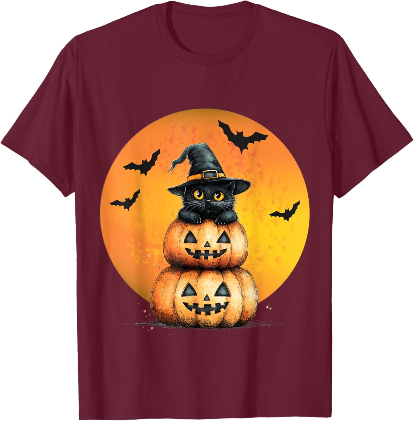 Halloween Cat Black Cat Halloween Scary Cat Angry Cat Funny T-Shirt - T-Shirt | Maroon