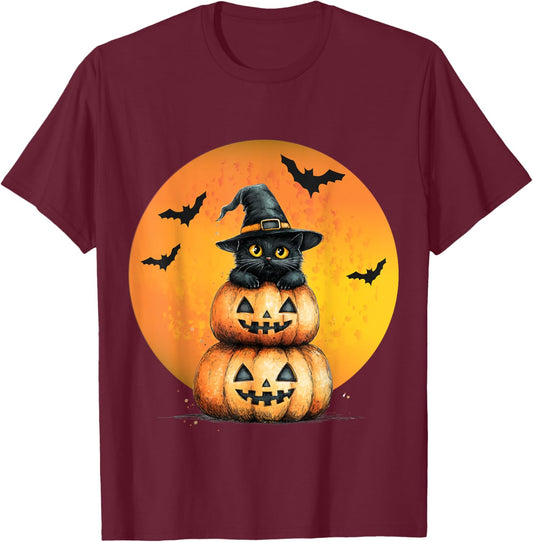 Halloween Cat Black Cat Halloween Scary Cat Angry Cat Funny T-Shirt - T-Shirt | Maroon
