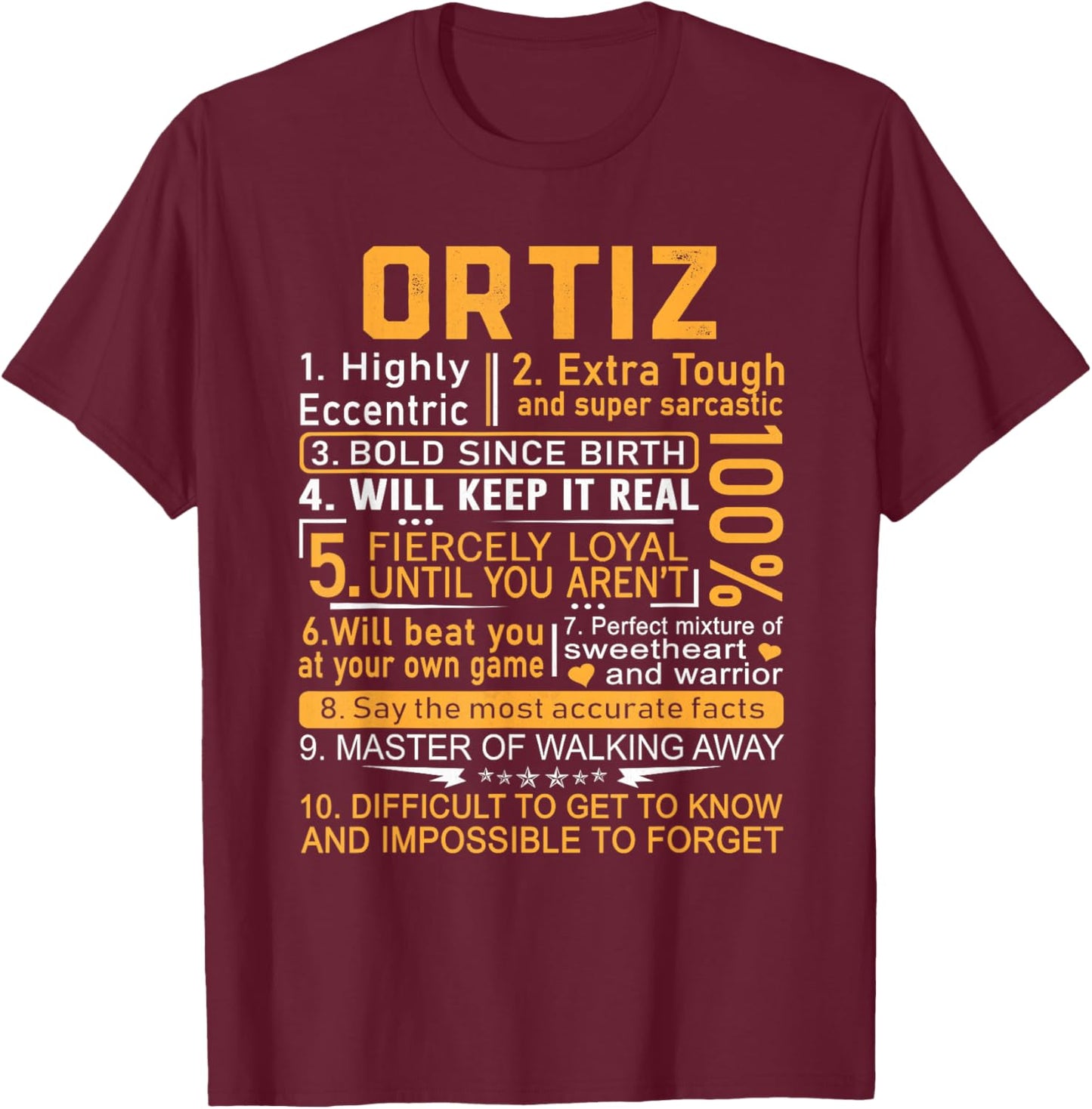 Ortiz Name Shirt Personalized Ortiz Last Name T-Shirt - T-Shirt | Maroon