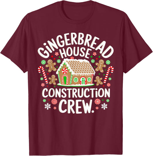 Baking Xmas Gingerbread House Construction Crew Decorating T-Shirt - T-Shirt | Maroon