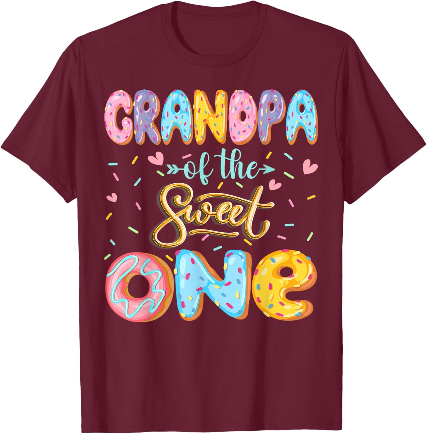 Grandpa Of The Sweet One 1St Birthday Girl Donut Lover T-Shirt - T-Shirt | Maroon