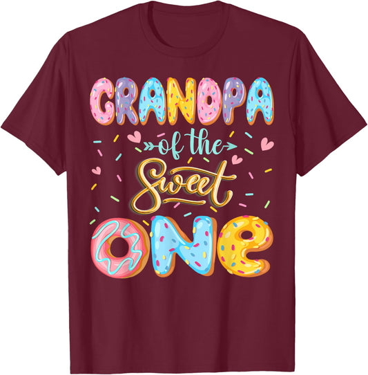 Grandpa Of The Sweet One 1St Birthday Girl Donut Lover T-Shirt - T-Shirt | Maroon