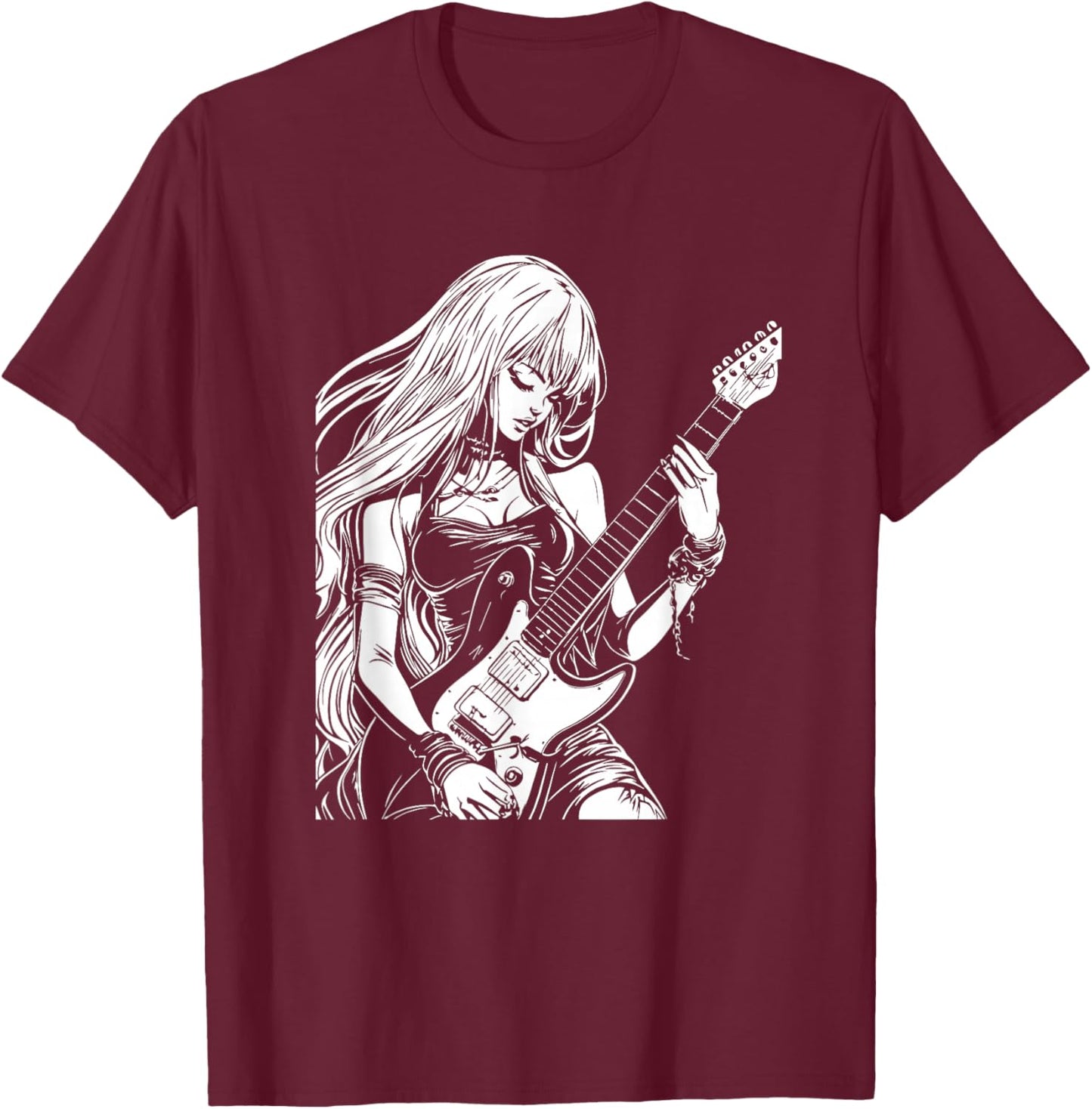 Anime Aesthetic Soft Grunge Waifu Anime Rock Girl T-Shirt - T-Shirt | Maroon